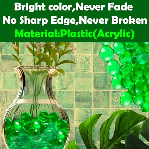 HappyFiller 630 PCS Green Color Acrylic Gems Plastic Flat Marbles Gemstones for Vase Fillers,Party Confetti Table Scatters Aquarium Fish Tank Fishbowl Pebbles Stones,Arts Crafts - color: Dark Green