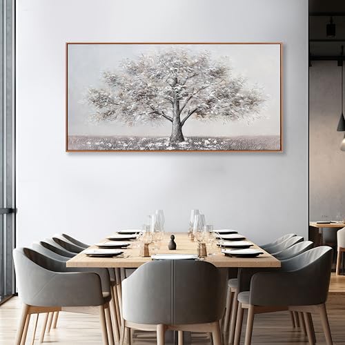 Abstract Wall Art Tree of Life White Background Canvas Wall Decor Framed Artwork Modern Aesthetic Suitable for Living Room Bedroom and Office Home Decor 20x40 In - color: White, size: 40"L x 20"W