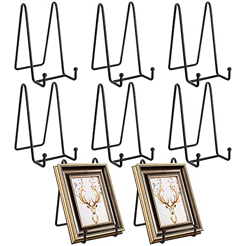 Hedume 8 Pack Iron Display Stand, 6 Inch Black Metal Easel Plate Display Photo Holder Stand, Picture Frame Holder Stand for Decorative Plate, Book, Photo Easel