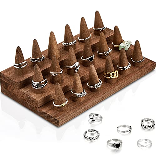 Juexica 18 Fingers Wood Ring Display Wooden Finger Ring Stand for Selling Jewelry Display Holder Showcase for Storage(Brown) - color: Brown