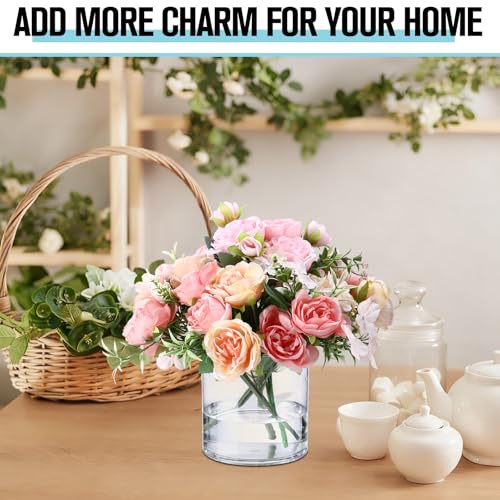 meekoo 3 Pcs Flower Acrylic Vase Cylinders Round Decorative 5 x 5 in Vase Break Resistant Acrylic Flower Cylinder for Centerpiece Home Wedding Decor(Clear, Classic) - color: Classic, size: 5 x 5 in