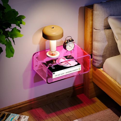 Acrylic Floating Nightstand, Bedside Table, Nightstand Shelf Wall Mounted Bedside Shelf (Pink, Small) - color: Pink