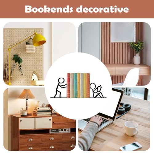 Book Ends - Abstract Heavy Duty Metal Organizer for Sturdy Book Support, Decorative Stopper with Modern Design, Durable Holder for Kids Room Bookshelves Coffee Tables Library TV Stands