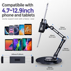 Tablet Stand Holder for iPad, Adjustable with 360 Rotating Base for Desk, Aluminum Swivel Tablet Stand Compatible with iPad Air, Mini, 10.2,9.7, Pro 11/13 and More, Black