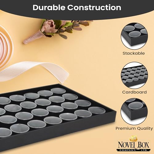 Novel Box Jewelry Display Tray Black Wood 8.25 x 14.75 x 1 Large Jewelry Tray with 36 Gem Jars Insert | Rectangular Display Trays for Collectibles | Rock Collection Tray | Gem Display Tray - color: 36-Gem Jars Black Foam Liner, size: Wood Tray: 8.25 x 14.