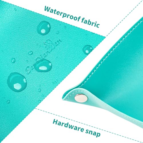 SANQIANWAN PU Leather Arc Edge Jewelry Valet Tray for Man and Women, Portable Mini Entryway Table Tray Bedside Nightstand Desk Tray Small Travel Dish Plate for Key,Wallet,Watch,Coin (WaterGreen) - color: Watergreen