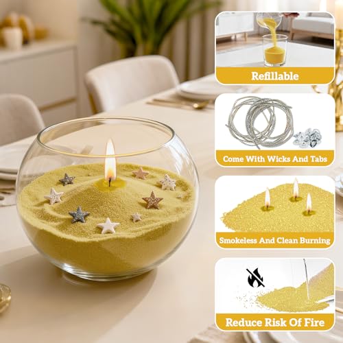 Sukh Gold Snow Pearled-Candles with Wicks - DIY Candle Sand,Sand Wax with Wicks,Wax,Refillable for Making,Weddings,Partie (Gold) - color: Gold