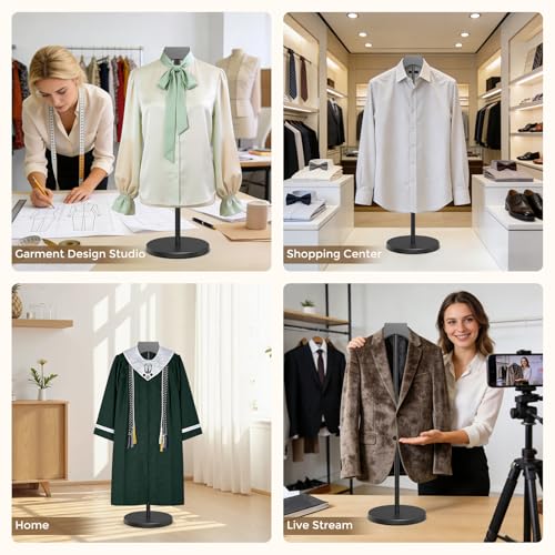 2 Pack Mannequin Torso, Adjustable Shirt Display Stand Height 20 to 34 Inches, Cap and Gown Display Stand Stable Clothing Garment Dress Form, Coat Jacket Hanger Easy to Install, Black - size: 2 Pack
