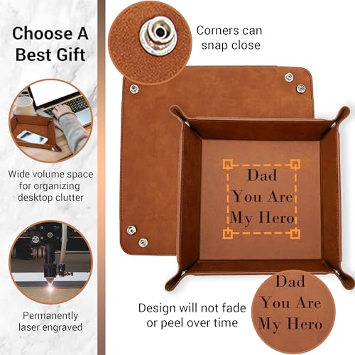 Personalized Valet Trays, Custom Engraved Leather Keys Tray for Men - Catchall Tray Organizer for Entryway Table, Unique Dad Birthday Gift from Daughter Son, Father Day (Custom Text) - color: Custom Message