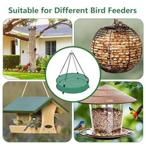 Lettry 2Pcs Bird Seed Catcher Tray with 8pcs Plastic Stakes for Hanging Bird Feeder Platform, Birdseed Hoop for Outdoor Garden Hanging Tray (Green, 16inch) - size: 16inch