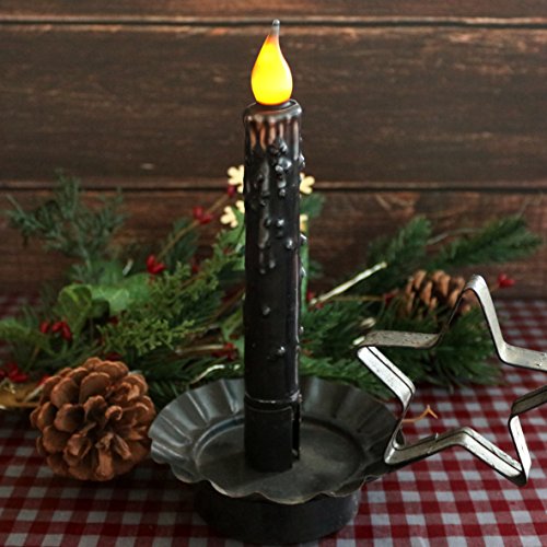 CVHOMEDECO. Real Wax Hand Dipped Battery Operated LED Timer Taper Candles Country Primitive Flameless Lights Décor, 6-3/4 Inch, Matt Black, 2 PCS in a Package - color: Matt Black 2 Pcs
