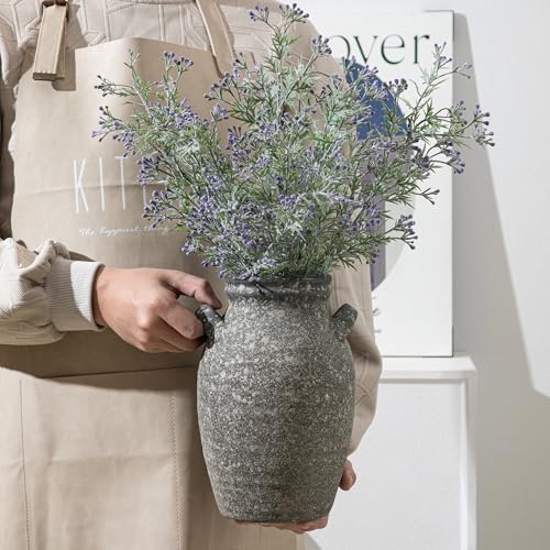 Enra 9.76" Farmhouse Rustic Ceramic Vase, Dark Grey Textured with Double Handles, Waterproof for Dried & Fresh Flowers, Home Decor Centerpiece Gift - color: 013-1