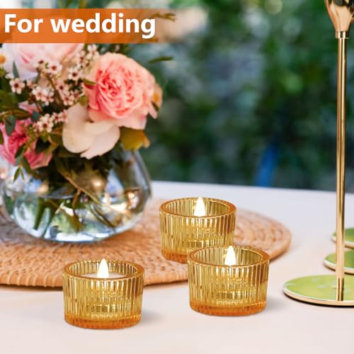 JOYIT Gold Votive Candle Holders Bulk Set of 6, Tealight Candle Holder for Wedding Table Centerpiece, Glass Small Candle Holders for Birthday Party, Valentine's Day, Home Decor (2''X 1.4'') - color: Gold