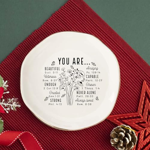 God Says You Are Beautiful Ring Dish – Christian Ceramic Jewelry Tray for Women, Inspirational Bible Verse Trinket Holder Gift for Her, Religious Baptism Gift - color: You Are Beautiful