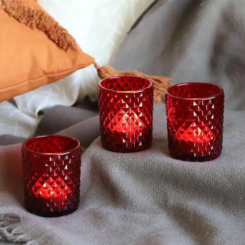 Woho Candle Holders for Votive Candles/Tealight Candles, Votive Candle Holder for Boho Home Decor, Glass Tea Lights Candle Holder for Wedding Party Christmas（24, Red - color: Red