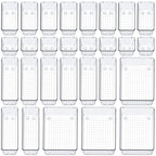SMARTAKE 28 Piece Drawer Organizers with Non-Slip Silicone Pads, 4-Size Desk Drawer Organizer Trays Storage Tray for Makeup, Jewelries, Utensils in Bedroom Dresser, Office and Kitchen, Clear - size: 28 PCS