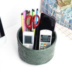lizimandu Round Leather Art Supply Organizer,Remote Control Holder,360 Degree Spinning,Multi-Functional Pencil Holder,4 Compartments Desktop Stationary Organizer(1-Carved Cooper Green) - color: 1-Carved Cooper Green
