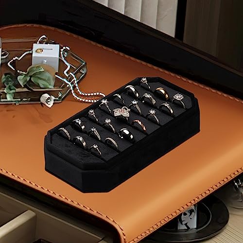 Velvet Ring Organizer Display Tray Jewelry Box Earring Holder Case for Wedding Birthday Christmas Day (Black) - color: Black