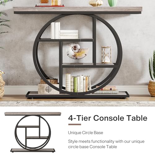 Tribesigns 41.3" Console Table, Industrial 4-Tier Sofa Table Entryway Table with Circle Base, Narrow Wood Accent Tables with Storage Shelves for Living Room, Hallway, Foyer, Gray | Industrial, Sofa Table, Entryway Table, Narrow, Accent Tables, Storage She