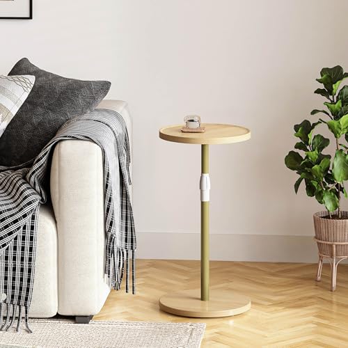 Adjustable End Table, Small Round Side Table, Drink Table for Small Spaces, Pedestal Nightstand for Living Room, Bedroom, Sofa Couch, Natural ET-010YW - color: Natural