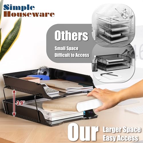 Simple Houseware 2-Tier Stackable Letter Tray Organizer – Desktop File Holder for A4/Letter Size Paper, Document Sorter, Office Desk Paper Organizer, Black - color: Black, size: 2-Tier