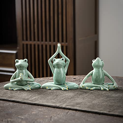 OwMell Ceramic Zen Frog Decor, Ceramic Yoga Pose Meditation Frog Staute for Home Zen Decoration - Prayer - style: Prayer