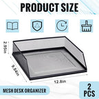 Hicarer 2 Pcs Black Metal Letter Tray Stackable Desk Tray Single Wire Mesh Organizer Front Load File Paper Holder for Desktop Office Home School Classroom (9.84 x 12.8 Inch) - size: 9.84 x 12.8 Inch