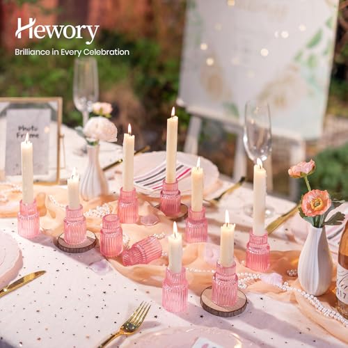 Hewory Glass Pink Candle Holder: 2PCS Valentines Taper Candle Holders for Table Centerpiece, Tapered Candlestick Holders for Valentines Day Decorations Gifts Anniversary Wedding Holiday Home Decor - color: Pink, size: 2PCS