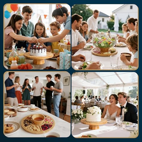 Masthome Bamboo Christmas Cake Stand with Lid, 6 in 1 Cake Holder with Lid,Multi-Functional Serving Platte, Dessert Display Stand and Charcuterie Board for Nutst, Chips & Dips,Fruit Platter - color: Bamboo Cake Stand With Lid