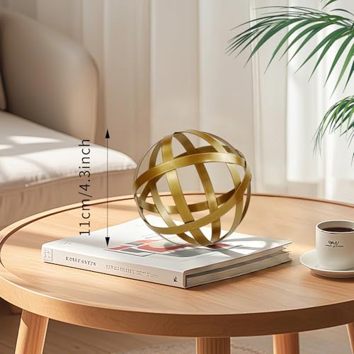 Kesywale Decorative Sphere Metal Band Ball Orbs Decorative Balls Home Decor Accents Tabletop Decorations for Living Room, Kitchen, Bedroom Centerpiece for Dining Room Coffee Table, Side Tables (Gold) - color: Gold