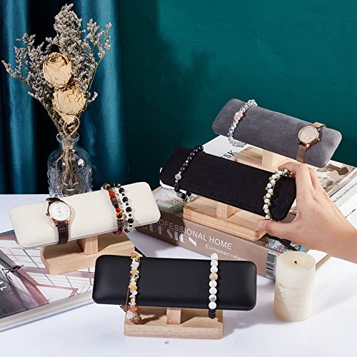 NBEADS Wooden Watch Display Stand, Black Velvet T-Bar Bracelet Holder Jewelry Organizer Stand Removable Bangle Pendants Anklet Tower Rack for Home Use, Retail Display Selling, 7.6x1.9x3.5 - color: Black Velvet