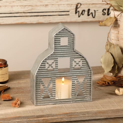 Barn Shaped Tea Light Holder Farmhouse Galvanized Metal Candle Holder Vintage Barn Decor for Table Centerpiece - 6.3" x 1.97" x 8.46" - size: Barn 2