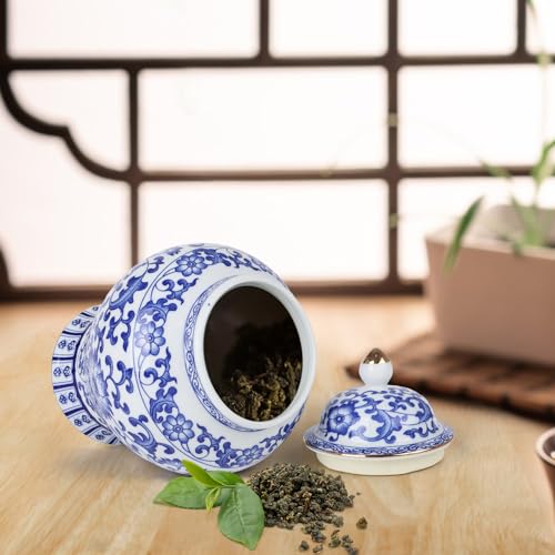 Chinoiserie Ginger Jar,7.6 Inch Ceramic Bule and White Ginger Jar w/Lid,Porcelain Ginger Jars Vase for Home,Living Room,Coffee Table,Mantle Fireplace (Bule&White)