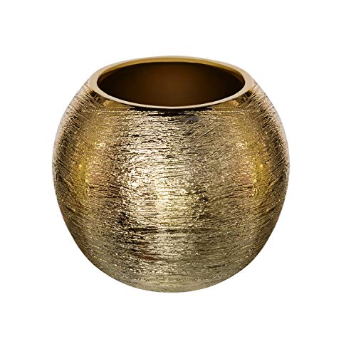 Royal Imports Flower Glass Ceramic Vase Decorative Centerpiece for Home or Wedding- Etched Bubble Ball Shape, 6"x5", Gold