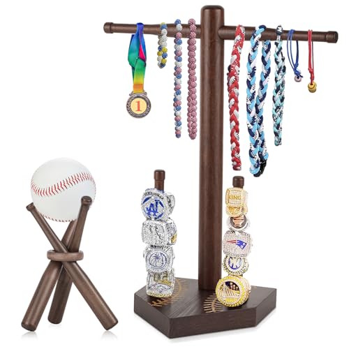 Baseball and Softball Jewelry Organizer, Wooden Baseball Stand and Display Holder for Championship Ring & Drip Necklace, Ring Display Holder , Baseball Accessories Decor, Gift for Athletes and Fans