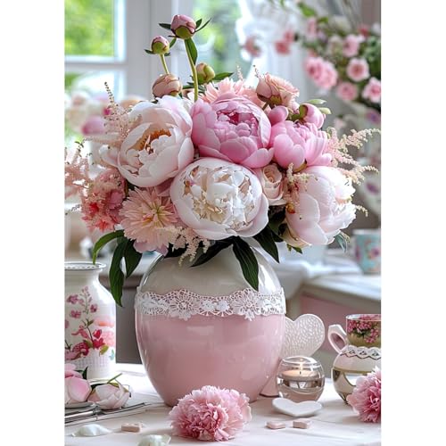 Auremi Flower Vase Diamond Art Painting, 5D Flower Diamond Painting Kits, Full Drill Diamond Dots Paintings for Beginners, Crystal Art Painting Kits for Home 30x40 cm