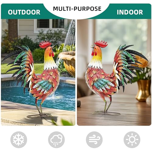 21" Metal Rooster Yard Decor, Outdoor Garden Statues, Metal Chicken Sculpture for Backyard Patio Kitchen Decor - color: 21.5"h-retro Red Rooster