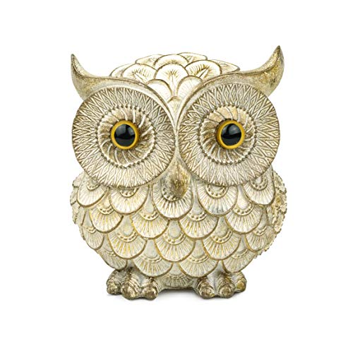 Garwor Retro Owl Statue for Home Decor, 4.2" Antique White Resin Owl Figurine with Artistic Raised Feathers, Cute Mini Bird Sculpture for Bookshelf Desk Shelf Decoration, Gift for Owl Lovers - color: Antique White, size: Small