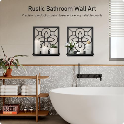 Abstract Candle Wall Holder, Pastoral Bathroom Wall Art for Living Room Bedroom Bathroom (2 Pack 11.8 x 13 in) - color: Black- Pastoral