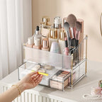 INVSSENE Stackable Makeup Organizer Countertop, Storage Perfume Skincare Cosmetic Lipstick Face Mask Makeup Brush Palettes, Ideal for Vanity Bathroom Counter - color: 3514 Clear
