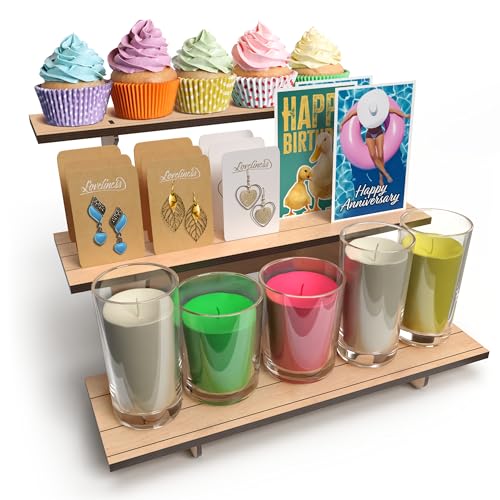 Straight Natural Wooden Tiered Display Stand, Portable Products Display Shelf, Jewelry Display, Card Display Rack, Display Risers, Altar Shelf, Display Stand for Vendor Events, Retail, Craft Shows - color: Natural