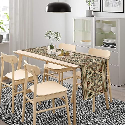 Vintage Tribal Geometric Table Runner Aztec Southwestern Farmhouse Kitchen Dining Table Decoration for Home Party Decor Aztec Table Runners 13x36in - color: Beige-black-2, size: 13x36in