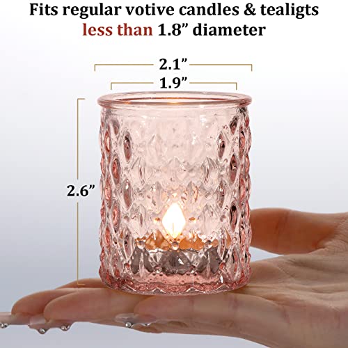 NITIME 12pcs Pink Votive Candle Holders, Tealight Candle Holder for Valentine's Day, Baby Shower Decorations for Girl, Glass Candle Holder for Wedding Centerpieces, Bridal Shower, Party Decorations - color: Pink