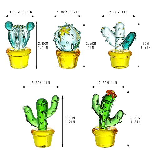 5pcs Glass Cactus Art Hand Blown Figurines Glass Miniature Cactus Simulation Desert Plants Collectibles Home Table Decoration Ornament - color: Cactus 2*