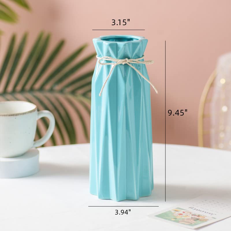 Arawat Ceramic Blue Vase Flower Vase for Home Decor Modern Style 9.5 inch Tall Vase for Table Shelf Home Decor Vase for Fireplace Bedroom Kitchen Living Room Wedding Office Desk Birthday Gifts - color: 9.5 Inch Tall Blue Ceramic Vase for Home Decor