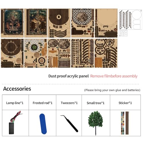 Book Nook Kit - Wisdom Rings Book Archive - Wooden Bookend and 3D Puzzle with LED Light, DIY Set for Adults, Bookshelf Decoration Diorama Kit, for Birthdays