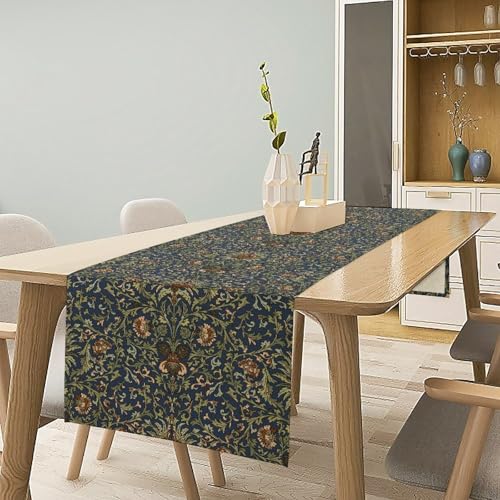 Bohemian Plant Flowers Table Runner, Mid Century William Morris Art Vintage Pattern Table Runners for Kitchen Dining Table Indoor Outdoor Decor 13x36in - color: Blue-green, size: 13x36in