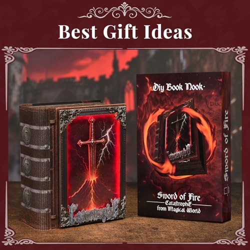 CCCDF Book Nook Kit - DIY Miniature House Kit for Adults, Teens, Dollhouse Magic Booknook Tiny House Bookshelf Decor, Gifts for Family, Friends (Sword of Fire) - style: Sword of Fire