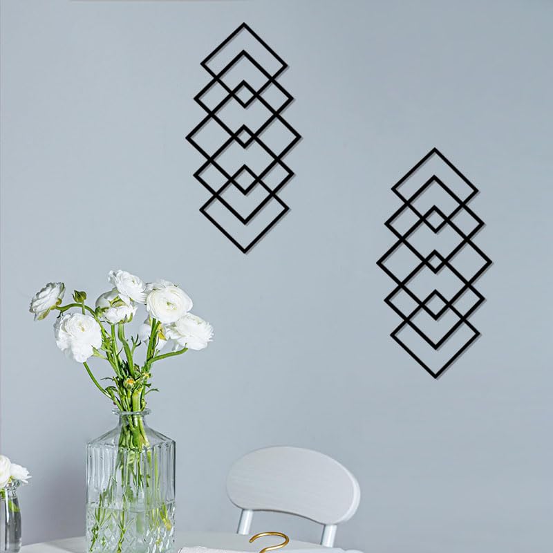 DUOOLN Large 2Pcs Abstract Metal Wall Art Decor, Black Modern Geometric Hanging Sign, Minimalist Single Line Décor Sculptures, Living Room Bedroom Bathroom Office Farmhouse Decoration-17.32 x 9.6 in - color: Black - Geometry 2 pcs, size: 17.32 x 9.6 in /4