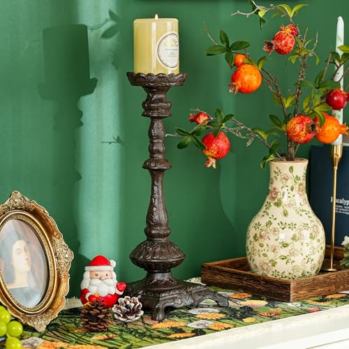 Sungmor Heavy Duty Cast Iron Candlestick Holders - Handcrafted Vintage Candelabra - 37CM/15Inch Tall 1-Head Candle Holder - Decorative Pillar Candle Stand for Christmas Birthday Wedding Home Party - color: Tall: 14.6in. - 1pc